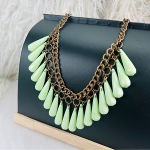 Pretty vintage, light, pastel, green brass tone, chain costume, drop necklace